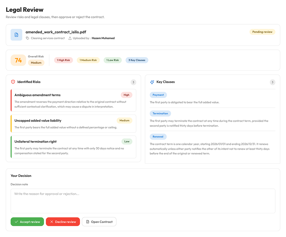 Legal review and contract approval workflow